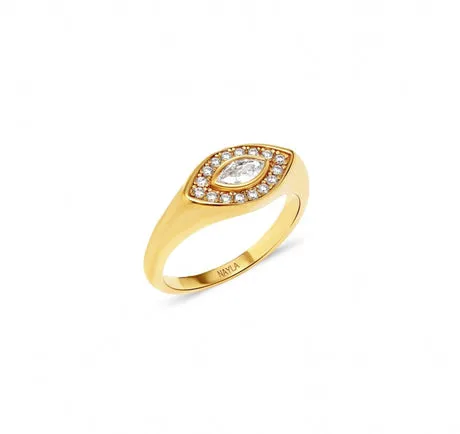 Micro Pave CZ Diamonds Eye Signet Ring sz