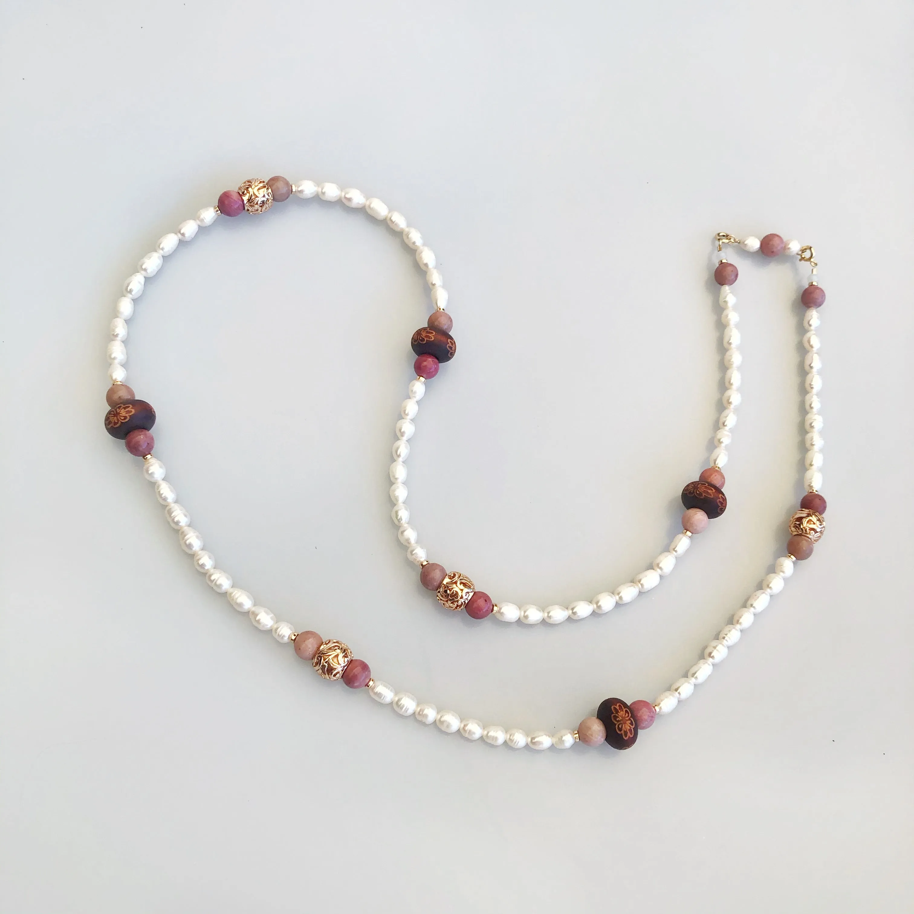 Multi-style Baroque Pearl Lariat Necklace Set with Red Tassels