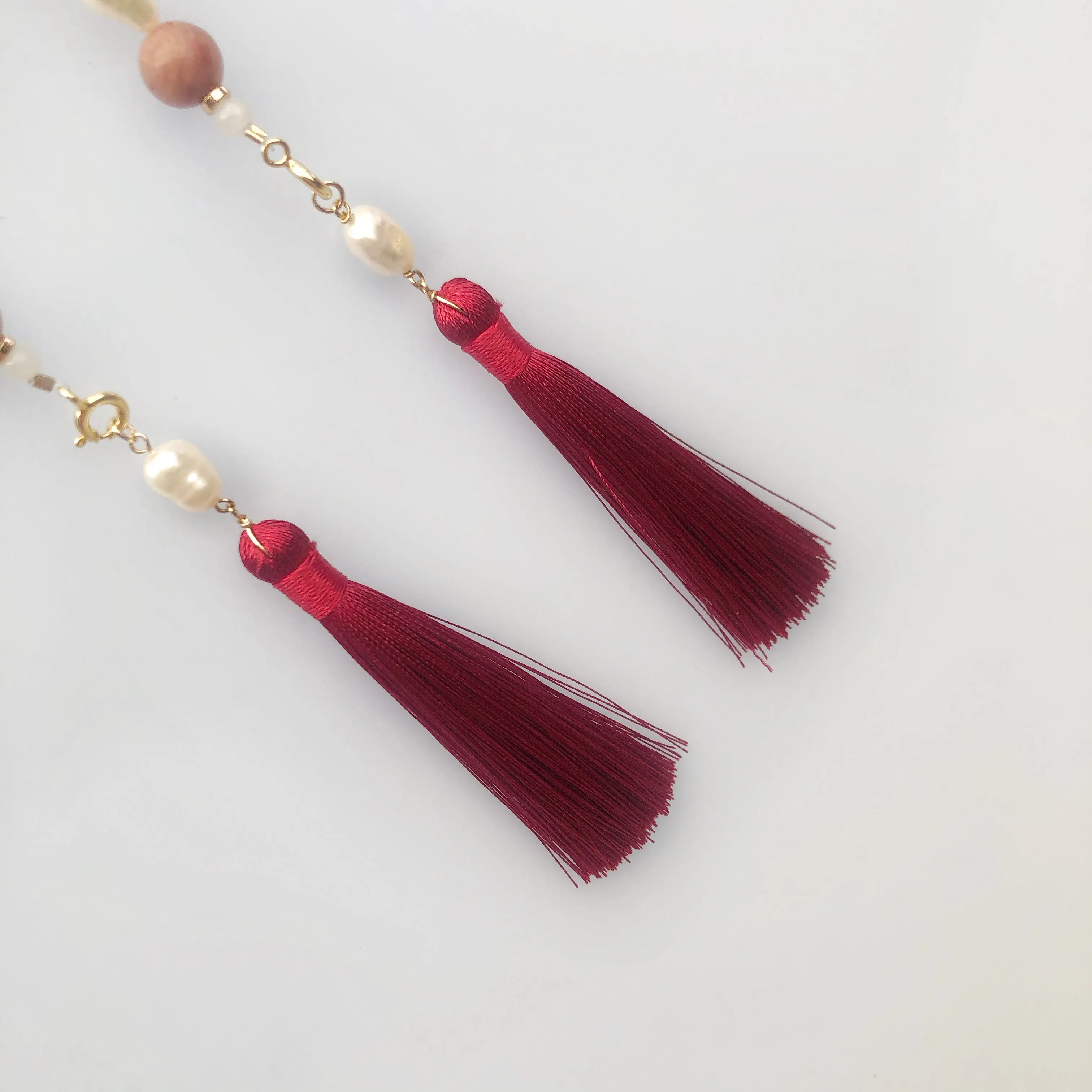 Multi-style Baroque Pearl Lariat Necklace Set with Red Tassels