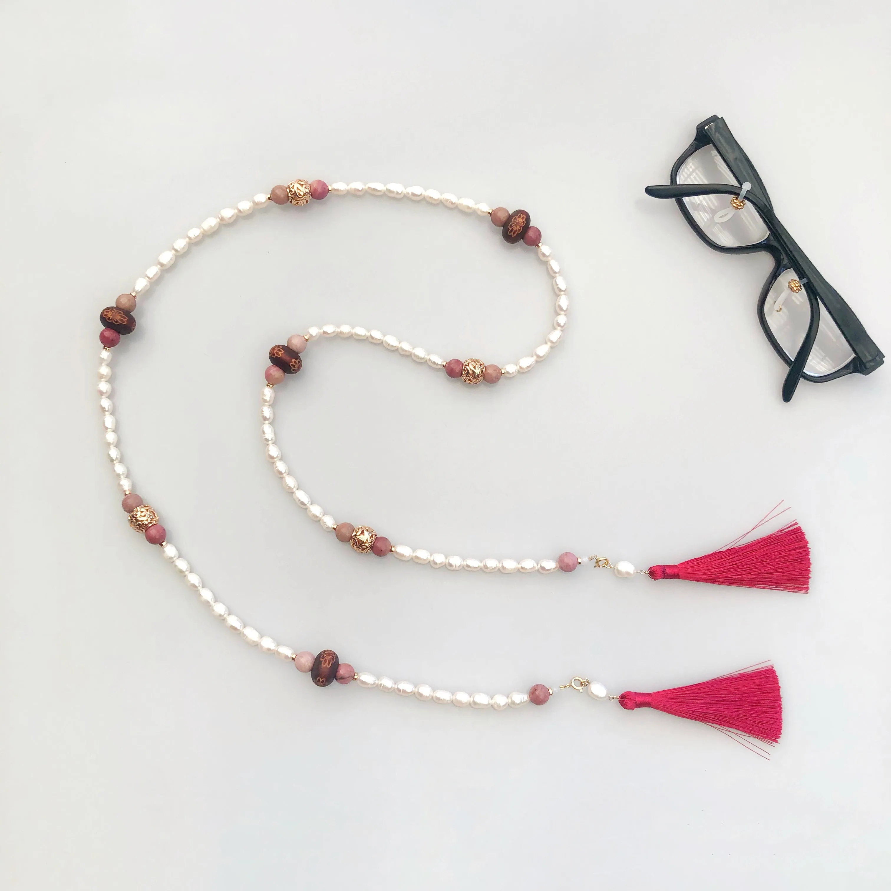 Multi-style Baroque Pearl Lariat Necklace Set with Red Tassels