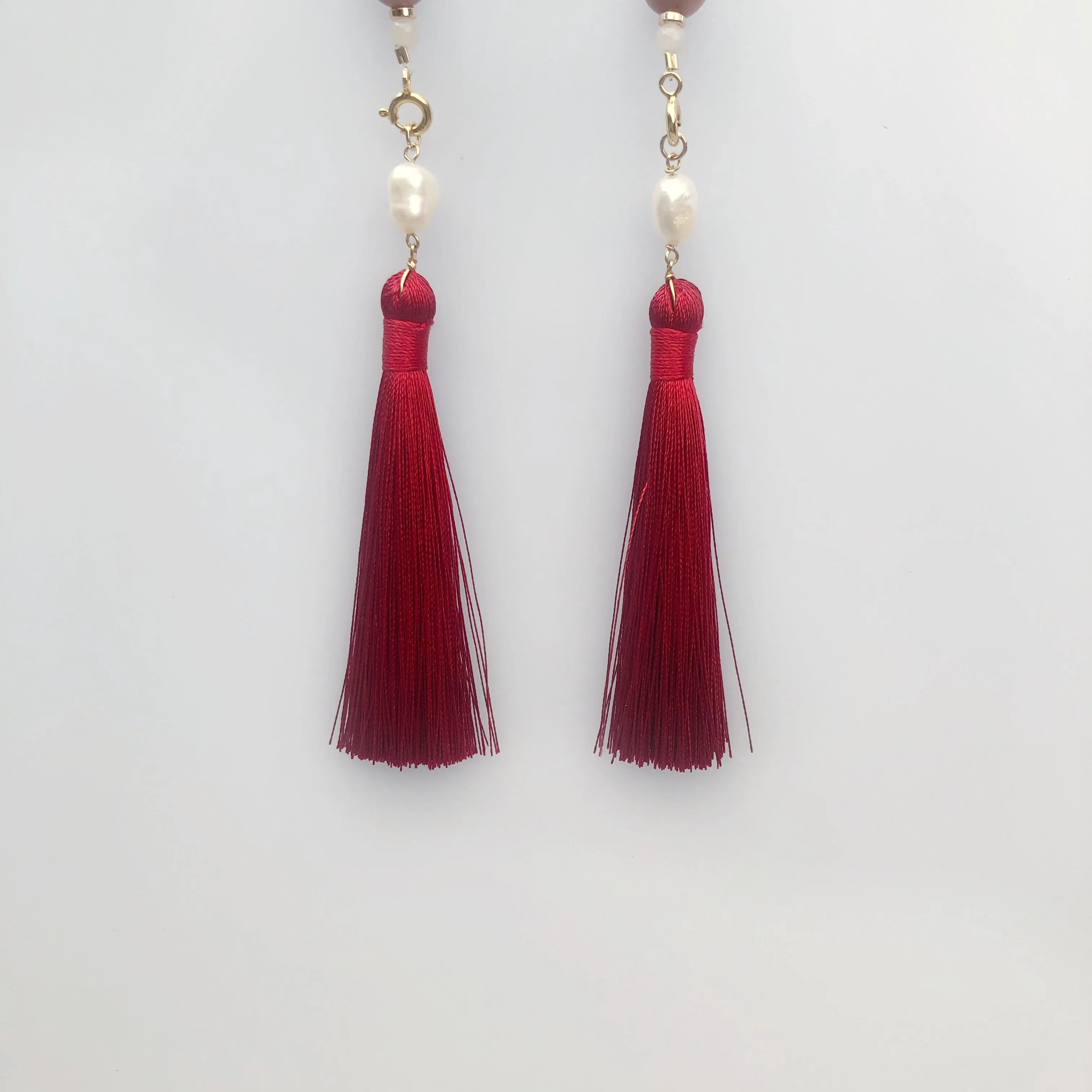 Multi-style Baroque Pearl Lariat Necklace Set with Red Tassels