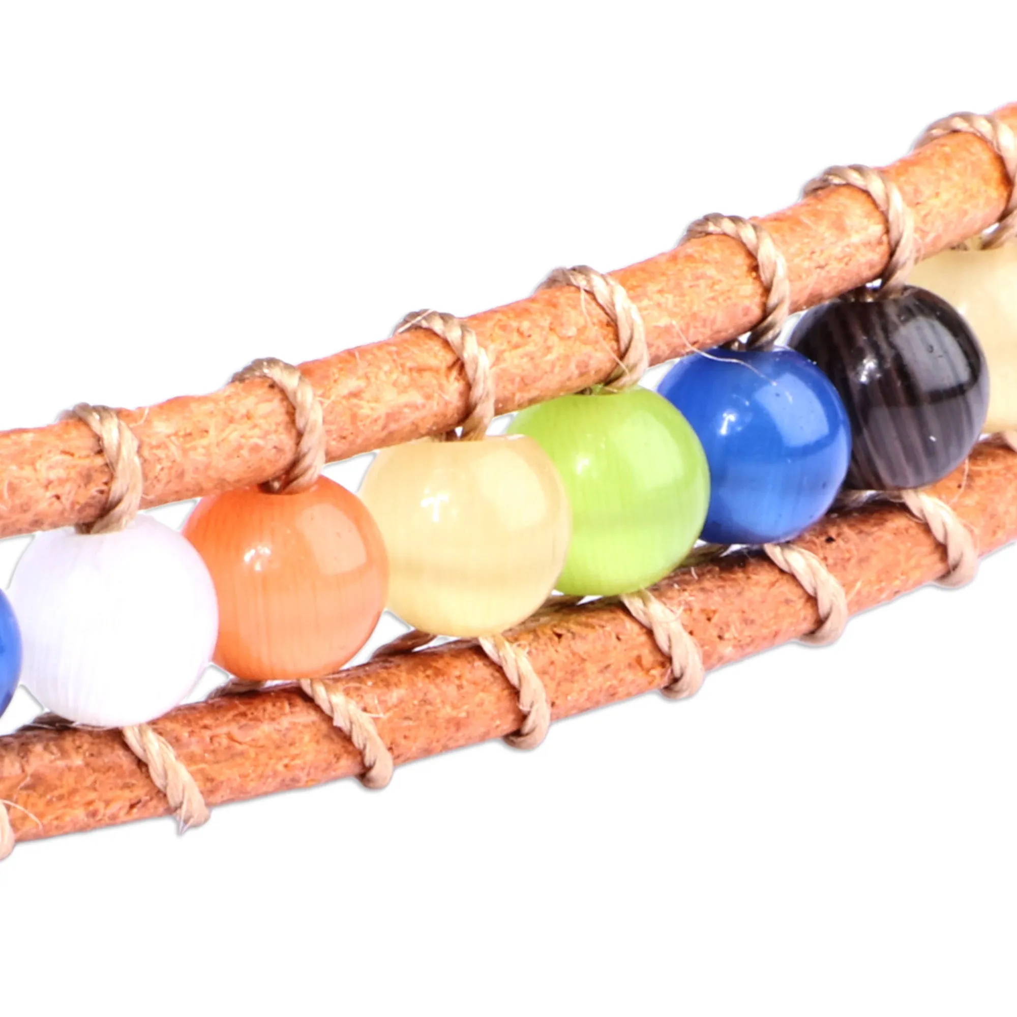 Multicolor Agate Beaded Choker Necklace with Leather Accents - Summery Colors | NOVICA