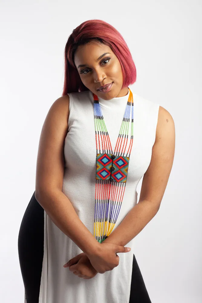 Multicoloured and Country Flag Colours Ndebele Tie Necklace