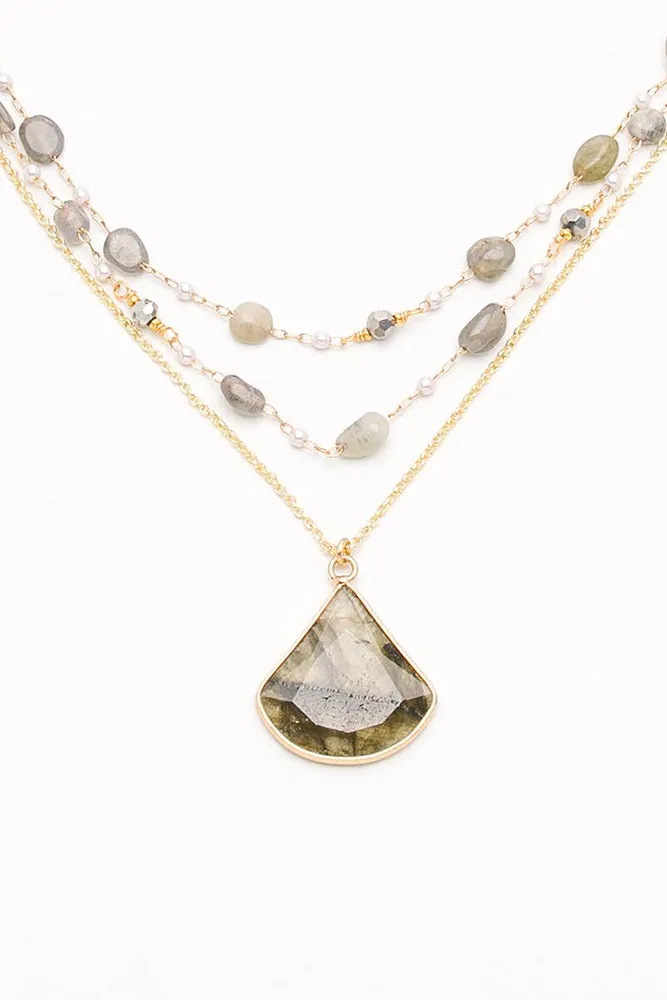 Nakamol Triple-Layer Labradorite Beaded Necklace