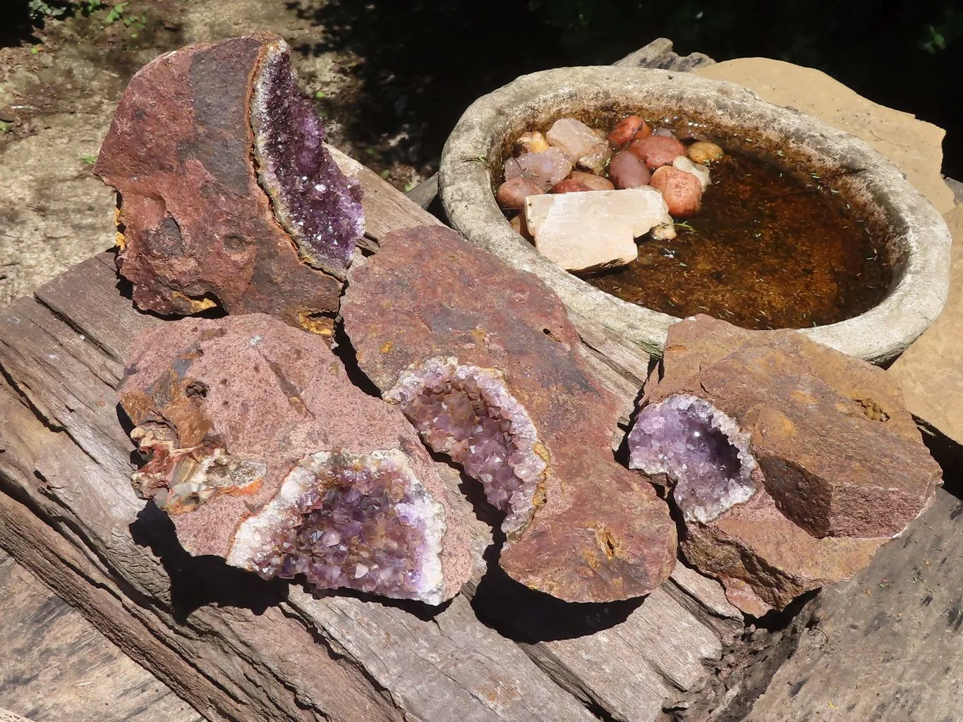 Natural Amethyst In Basalt Geode Specimens x 4 From Zululand, South Africa