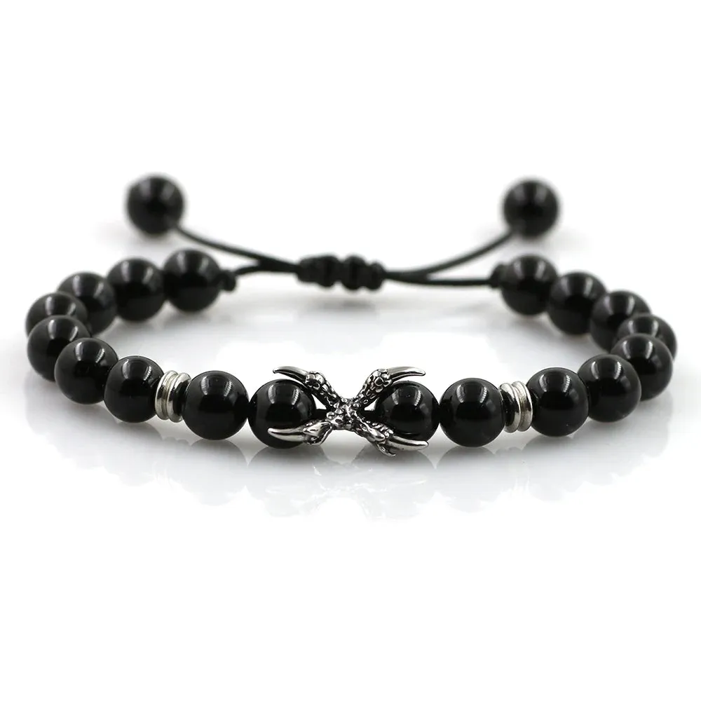 Natural Stone Lava Elastic Bracelet Stainless Steel Animal Owl Goat Charm Beaded Braid Bracelet & Bangle  Jewelry for Men Women