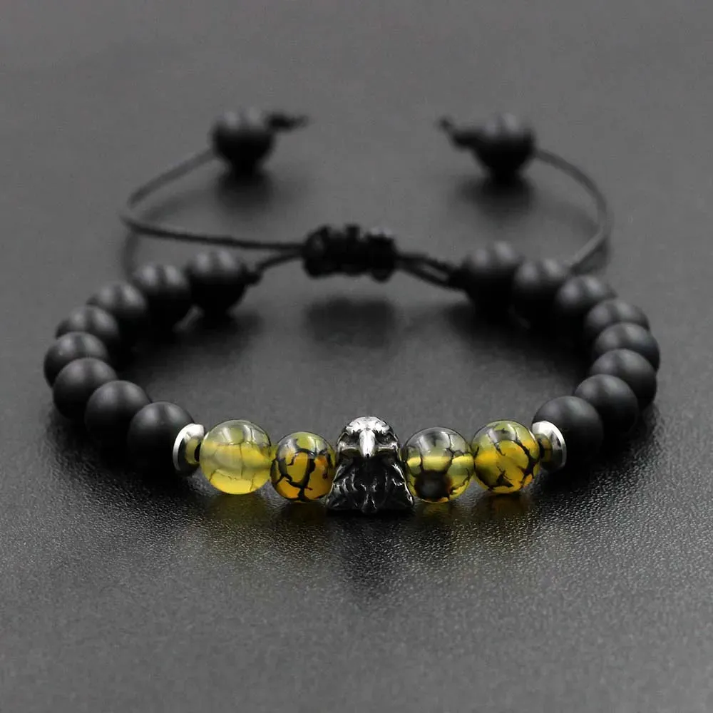 Natural Stone Lava Elastic Bracelet Stainless Steel Animal Owl Goat Charm Beaded Braid Bracelet & Bangle  Jewelry for Men Women