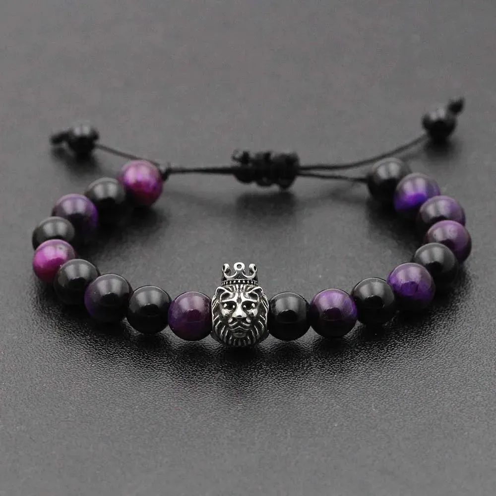 Natural Stone Lava Elastic Bracelet Stainless Steel Animal Owl Goat Charm Beaded Braid Bracelet & Bangle  Jewelry for Men Women