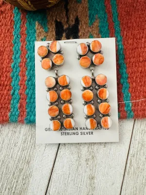 Navajo Orange Spiny And Sterling Silver Dangle Earrings by Jacqueline Silver