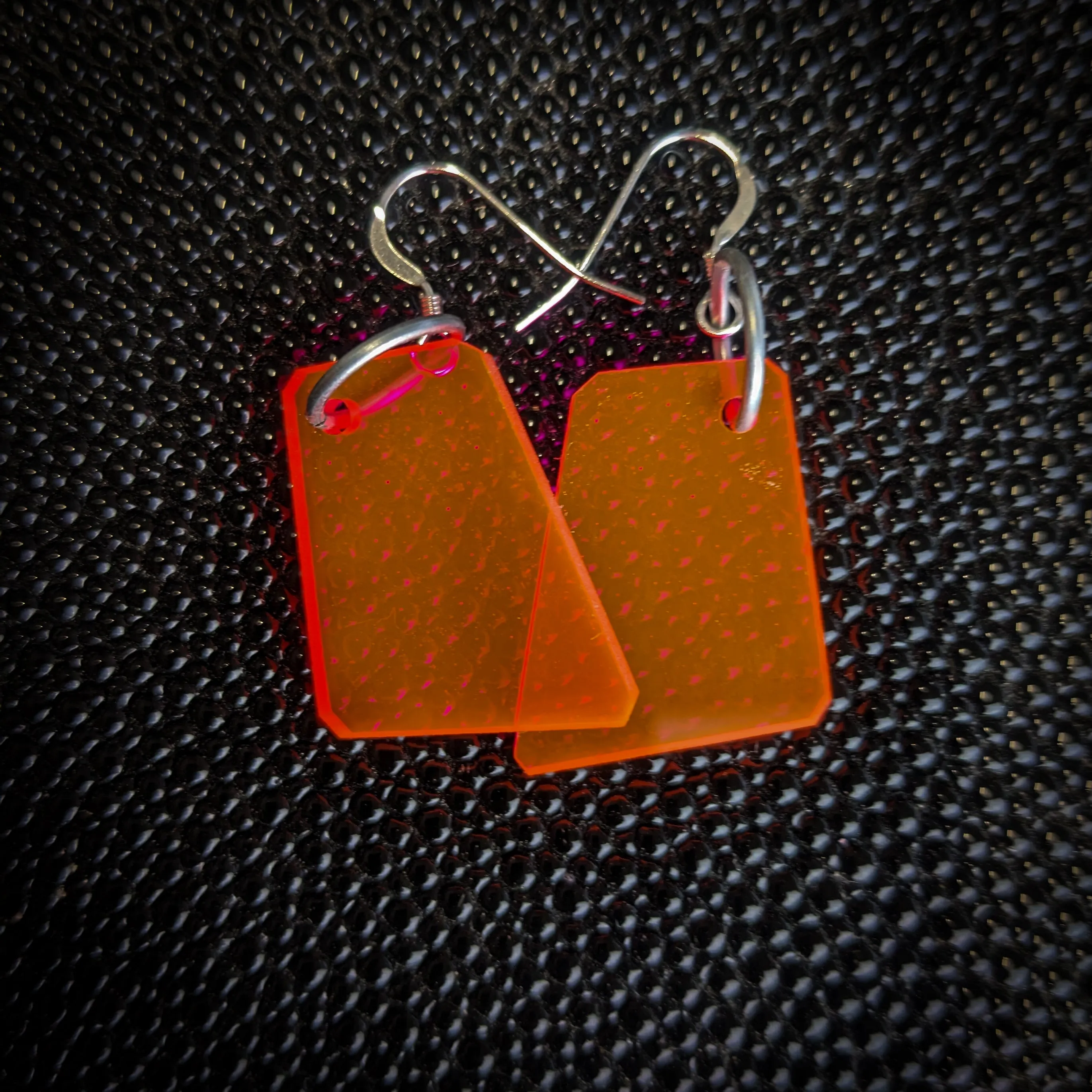 Neon Orange Block Dangle Earrings