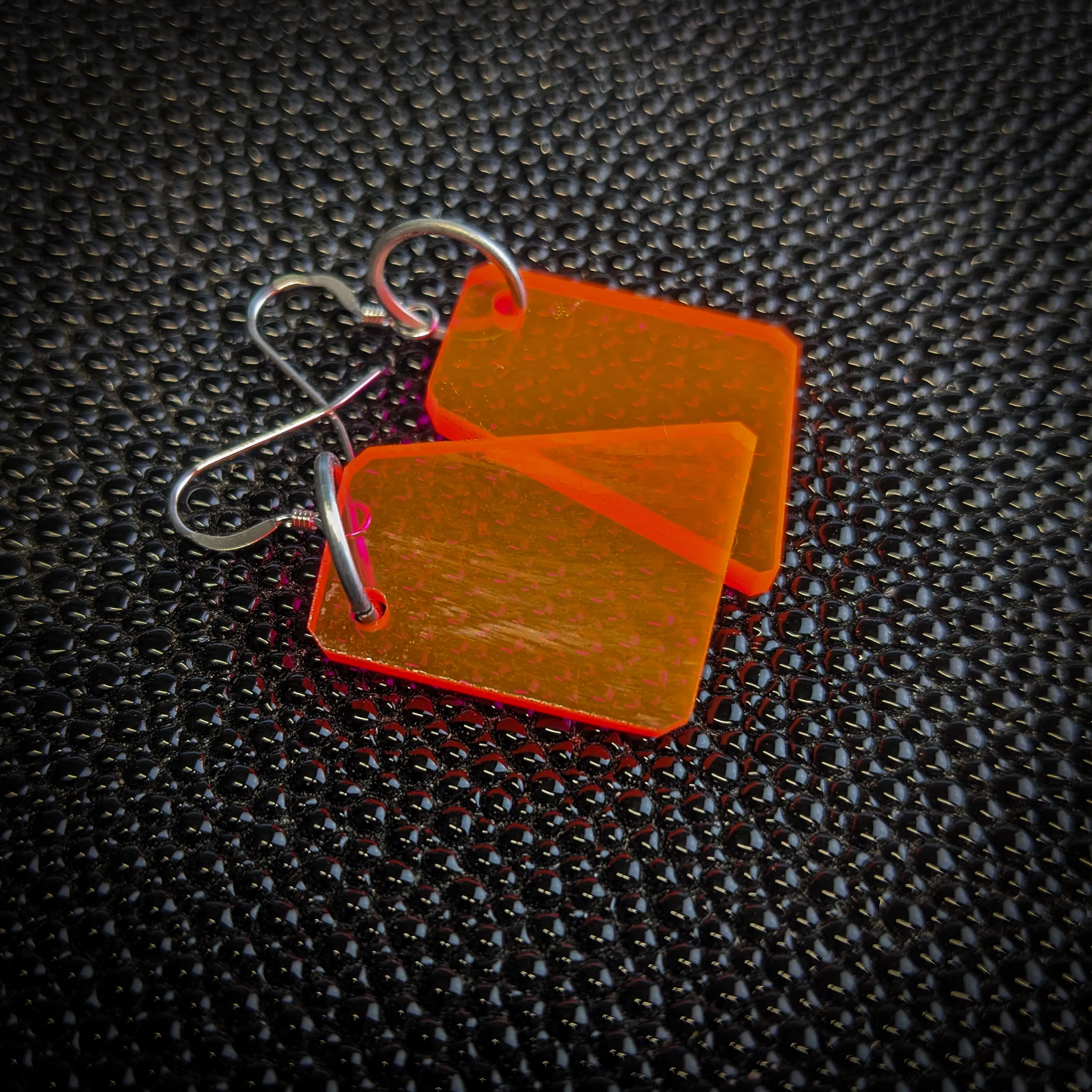 Neon Orange Block Dangle Earrings