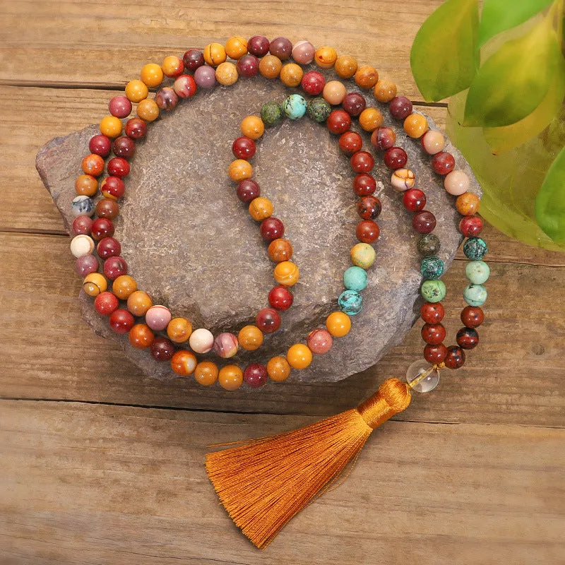 New 108 Natural Stone Long Tassel Necklace Bracelet