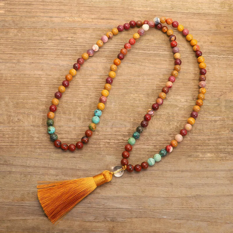 New 108 Natural Stone Long Tassel Necklace Bracelet