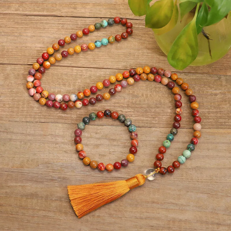 New 108 Natural Stone Long Tassel Necklace Bracelet