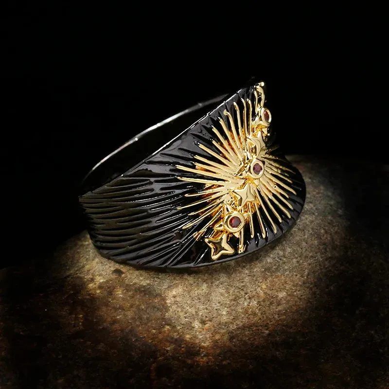 New Unique Black Gold Sun Flower Embossed Planets 925 Silver Ring Men's and Women's Rings To Attend Cocktail Party Jewelry33