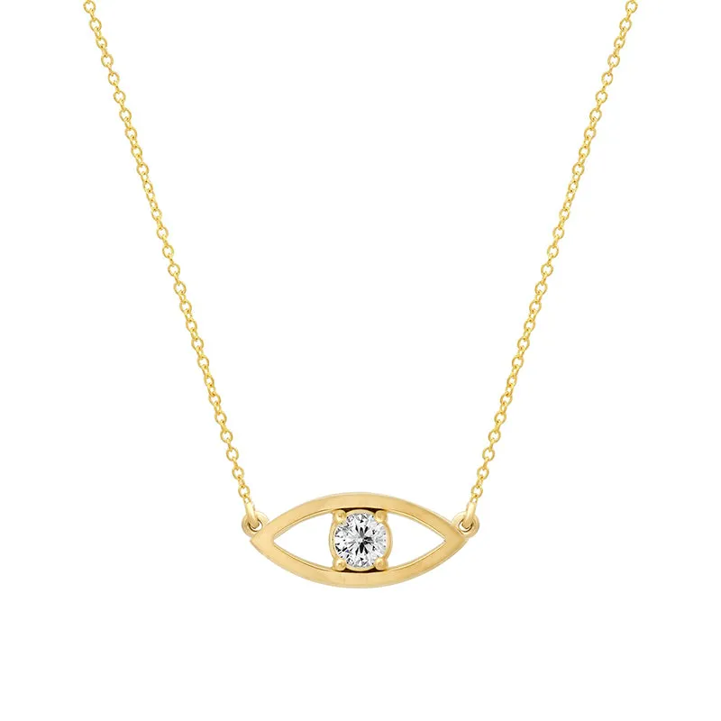 Open Evil Eye Necklace with Diamond Center 