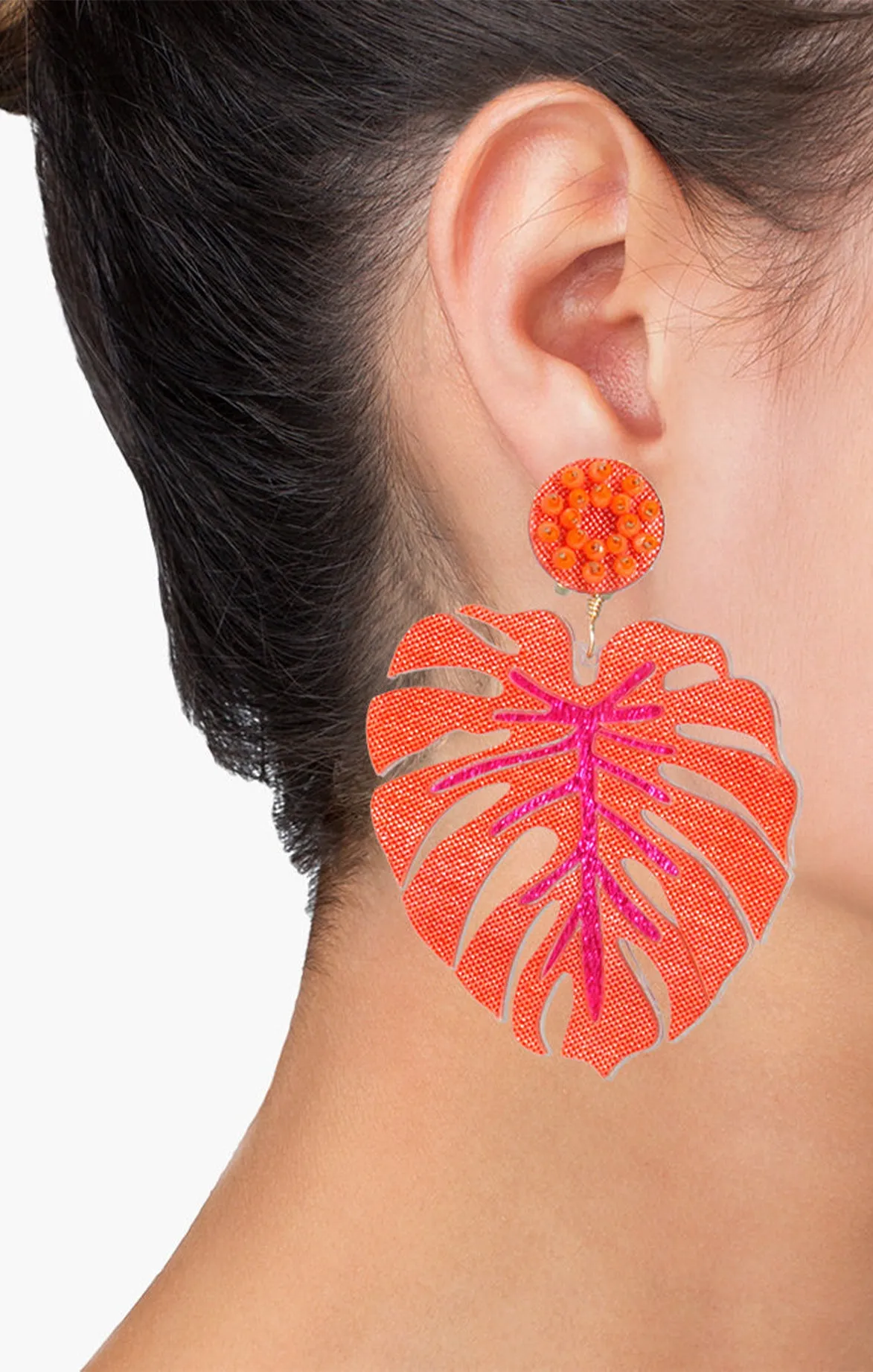 Orange Palm Leaf Earrings