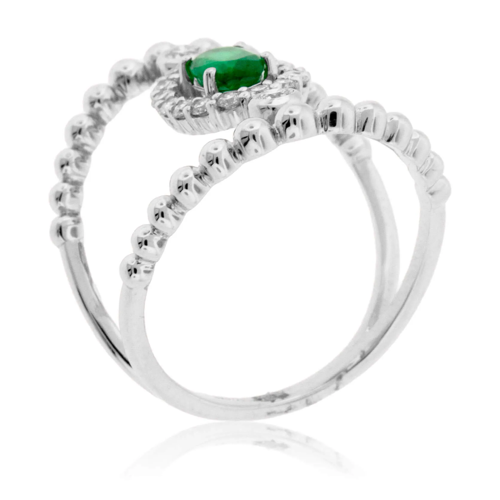 Oval Green Emerald & Diamond Vintage Inspired Style Ring