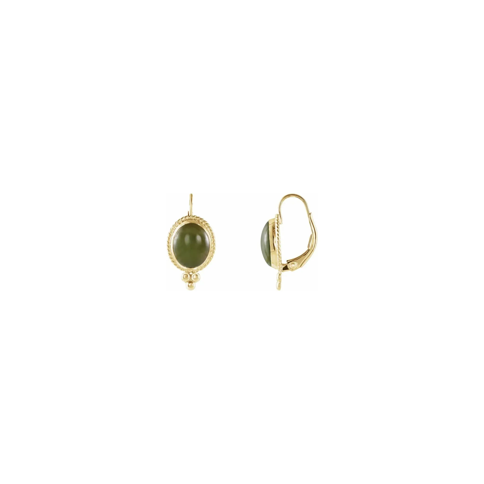 Oval Nephrite Jade Rope Framed Earrings (14K)