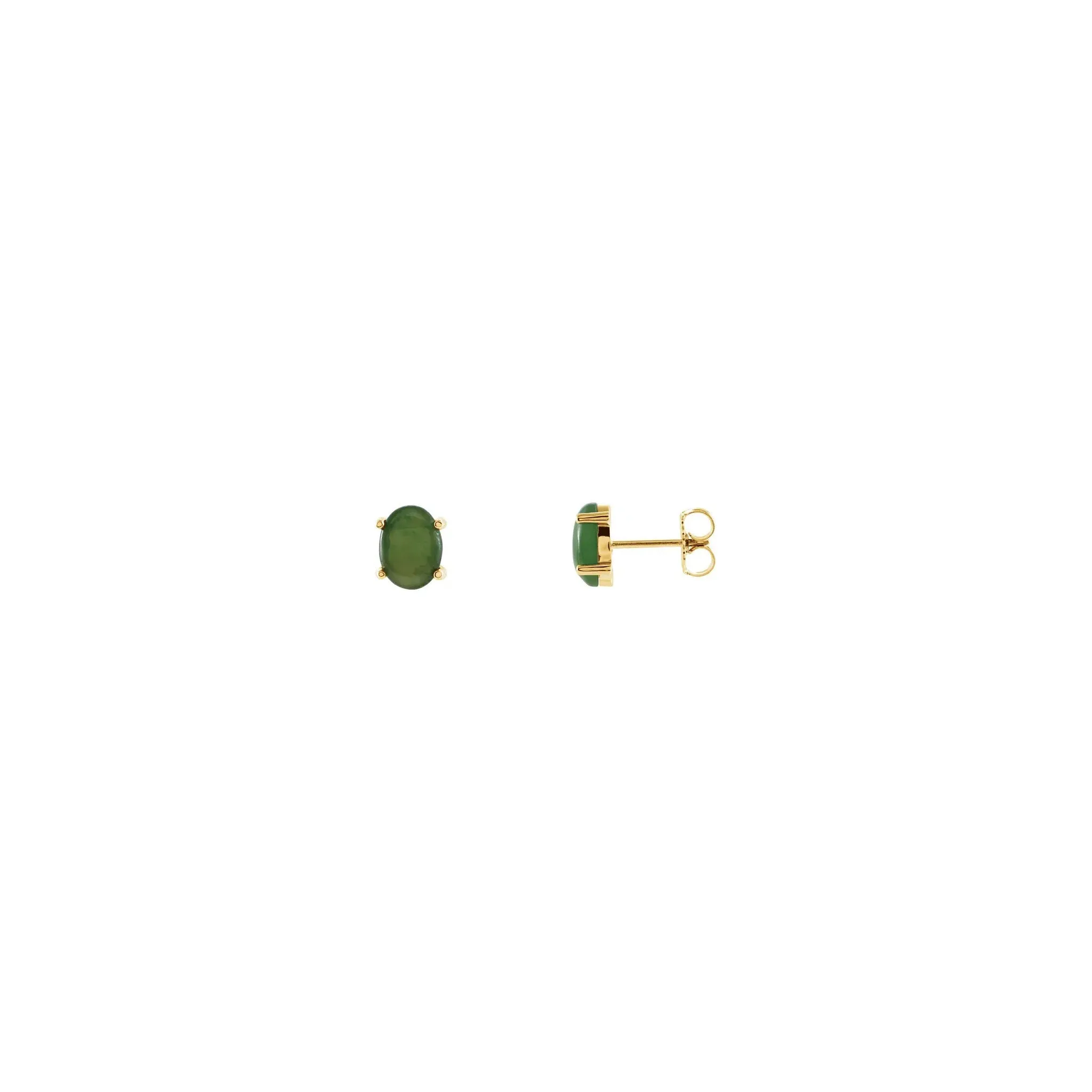 Oval Nephrite Jade Stud Earrings (14K)
