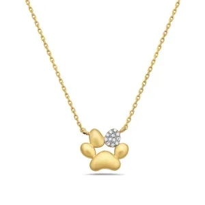 Paw Print Necklace, 14Kt & Diamonds