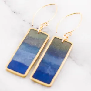 Peacock Ombre Brass Rectangle Earrings