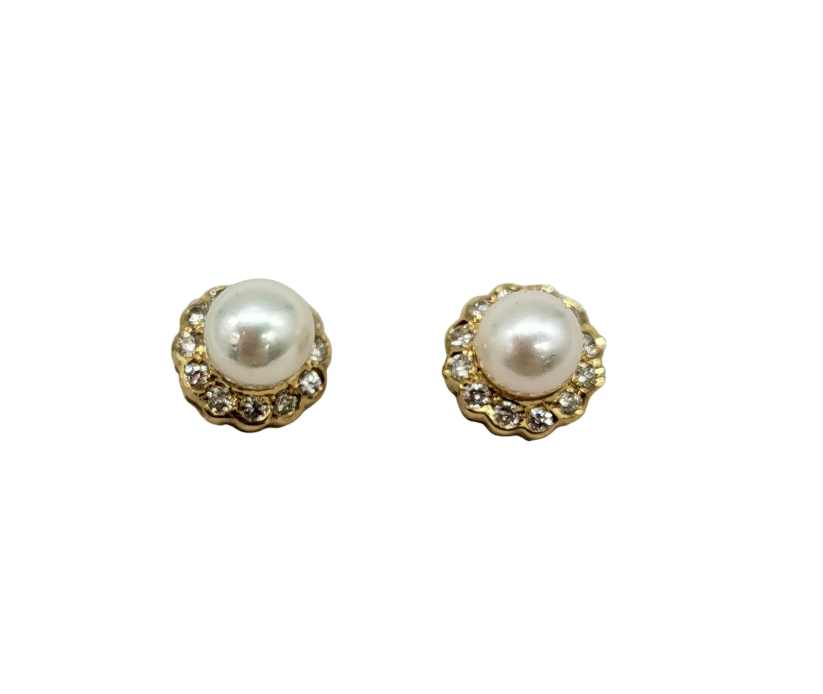 Pearl Earrings with Diamond Halo