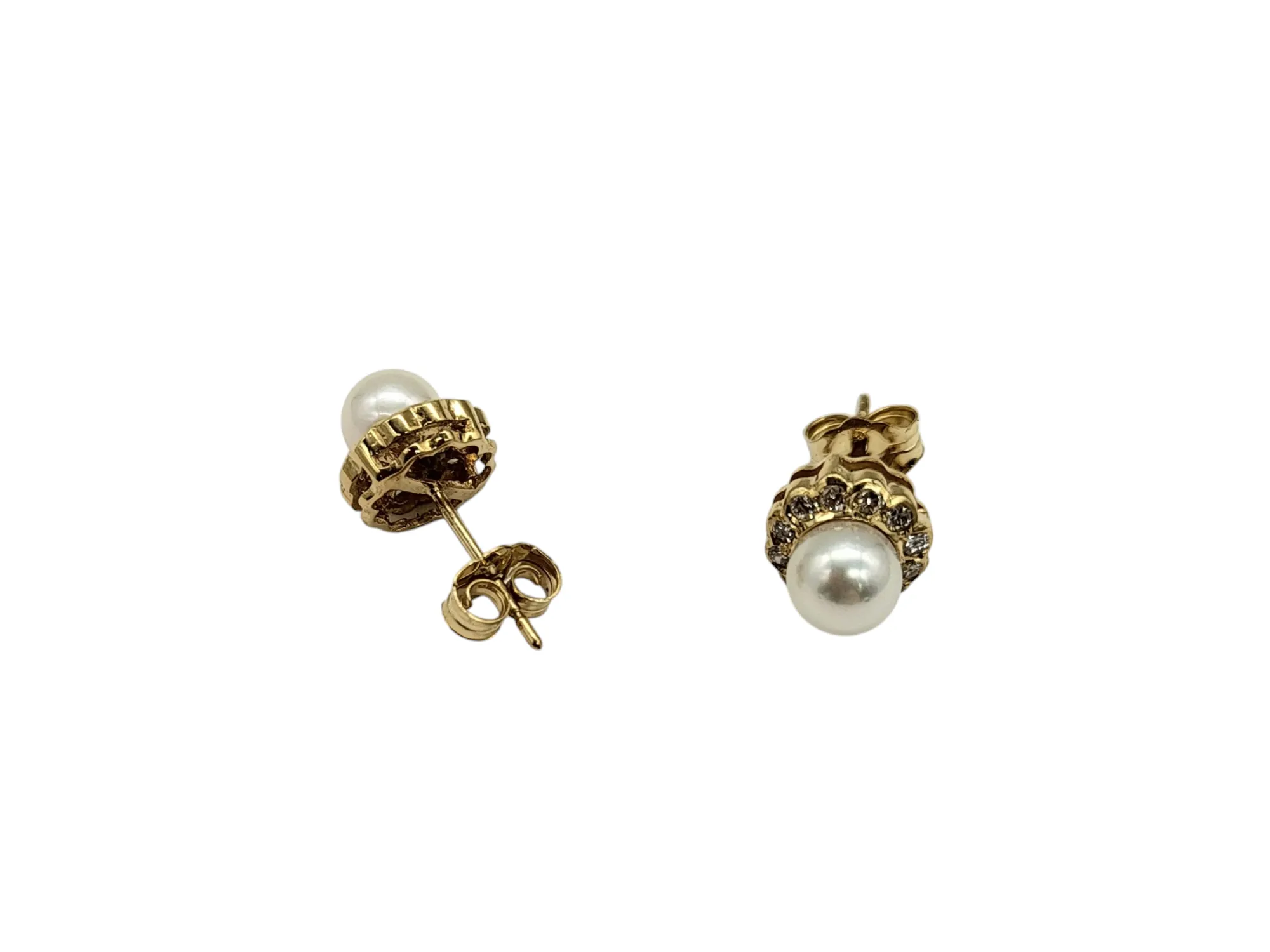 Pearl Earrings with Diamond Halo