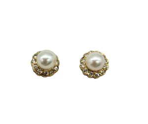 Pearl Earrings with Diamond Halo