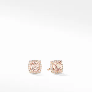 Petite Chatelaine Pave Bezel Stud Earrings in 18K Rose Gold with Morganite