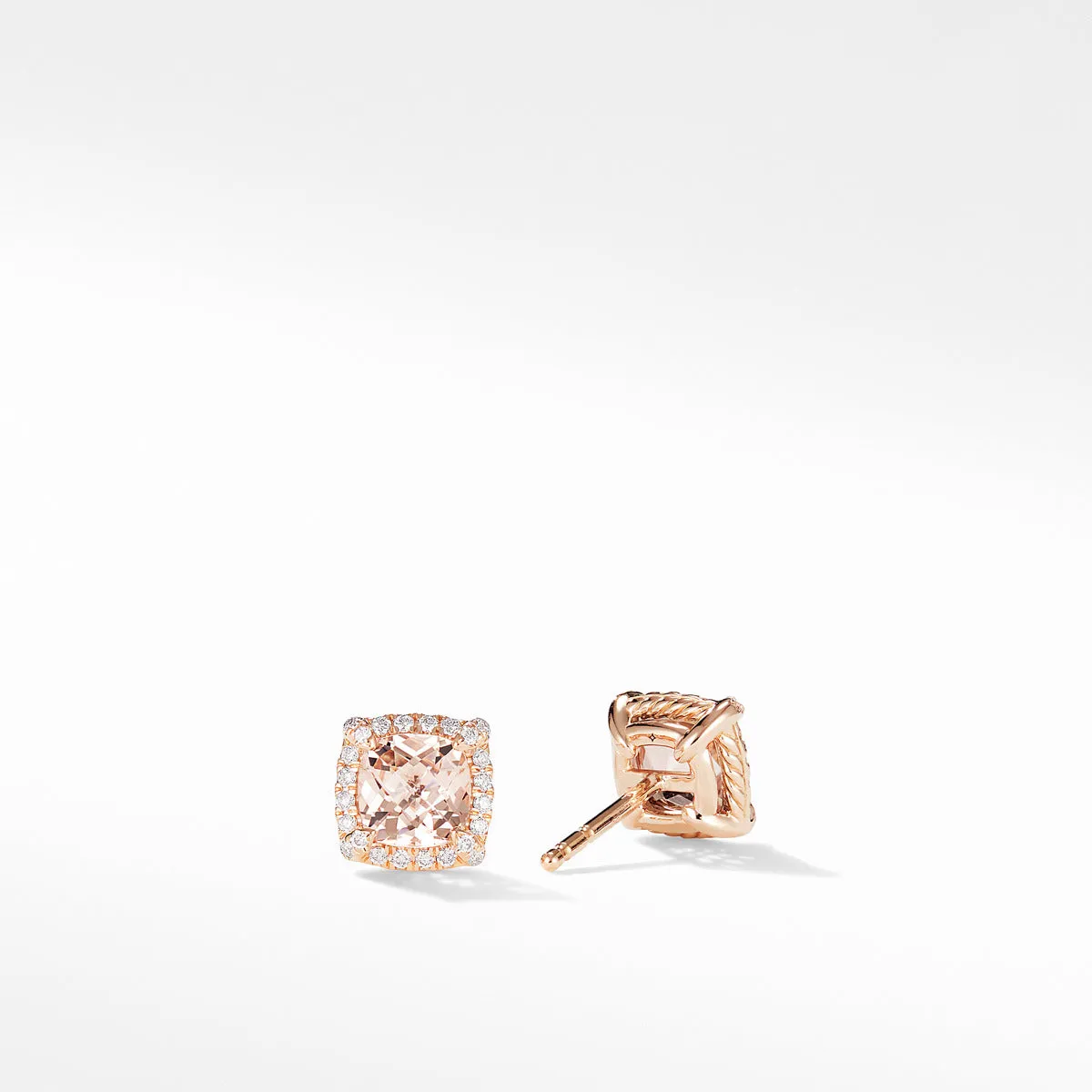 Petite Chatelaine Pave Bezel Stud Earrings in 18K Rose Gold with Morganite