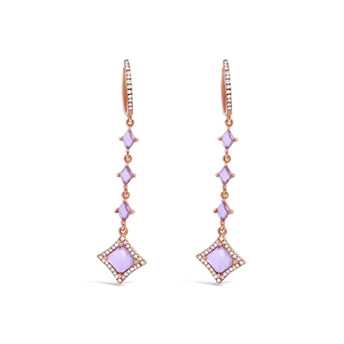 Pink Amethyst & Diamond Dangle Earrings