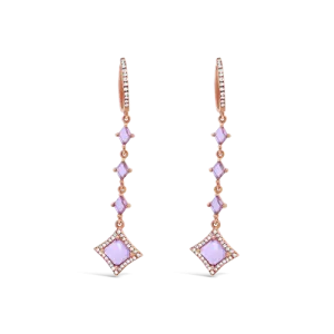 Pink Amethyst & Diamond Dangle Earrings