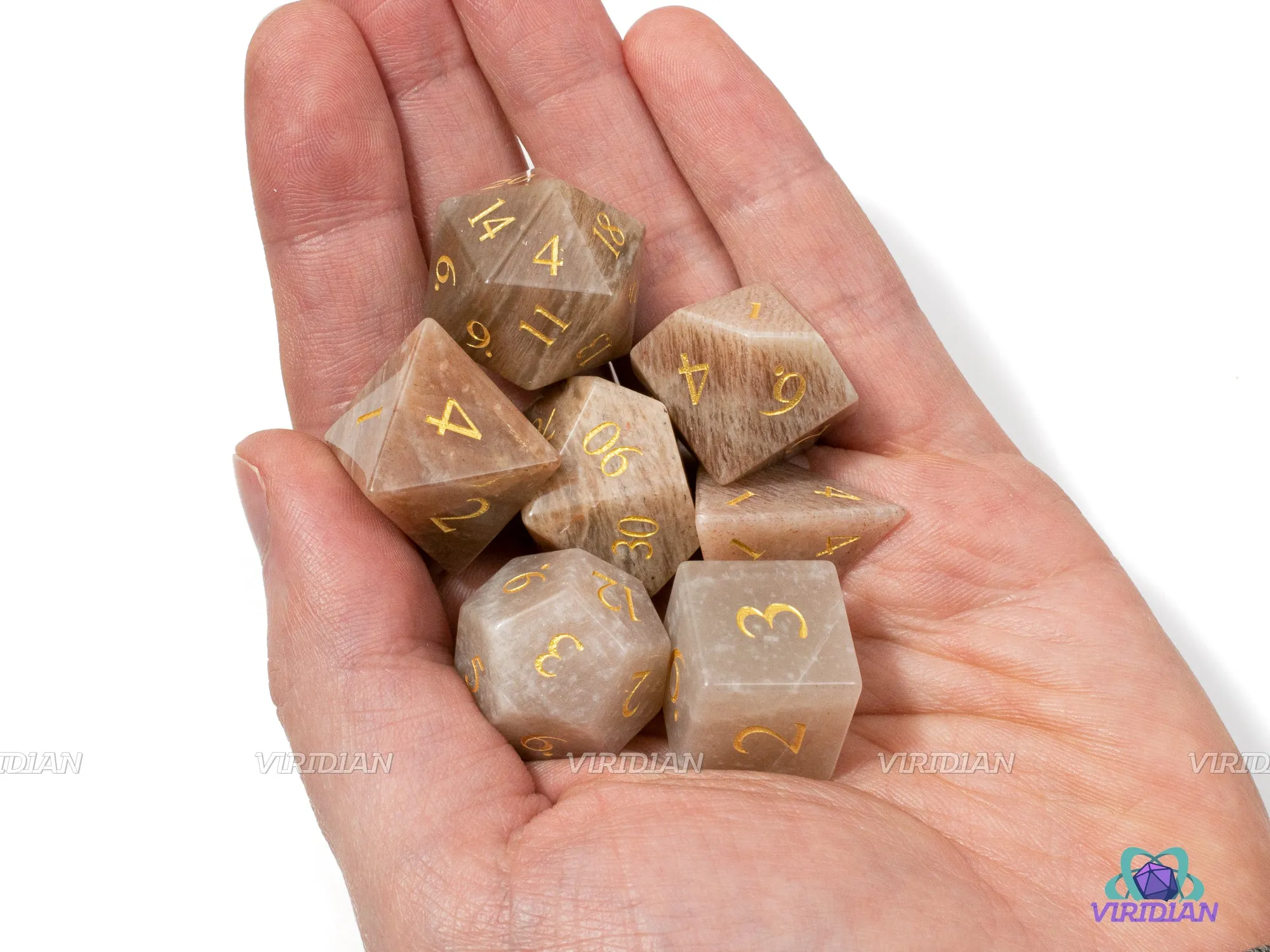 Pink Moonstone | Taupe, Mellow Whitish Pink | Real Gemstone Dice Set (7) |