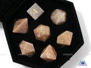 Pink Moonstone | Taupe, Mellow Whitish Pink | Real Gemstone Dice Set (7) |