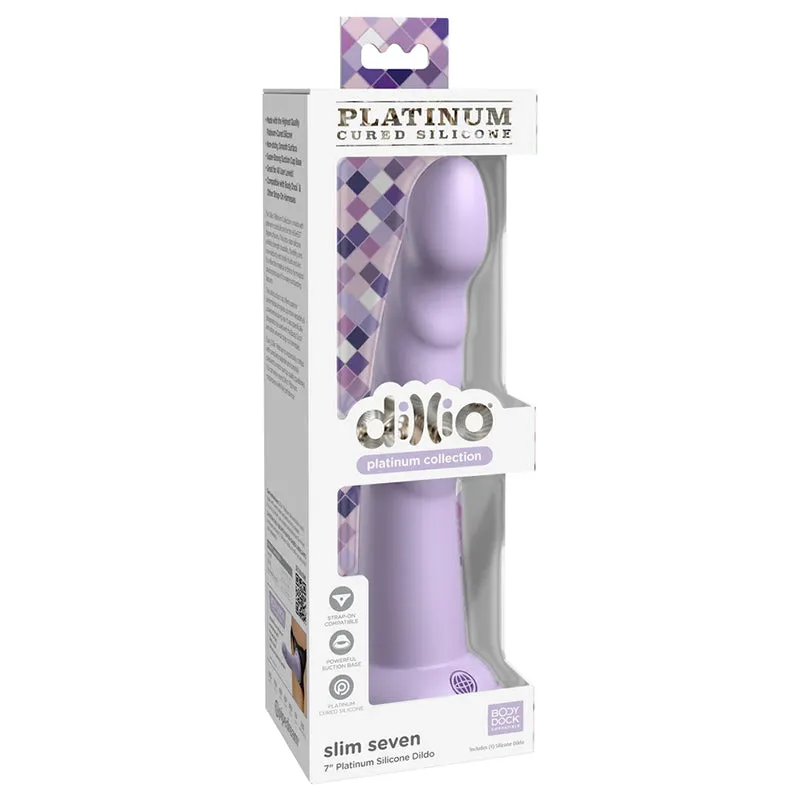 Pipedream Dillio Platinum Collection Slim Seven 7 in. Silicone Dildo Purple