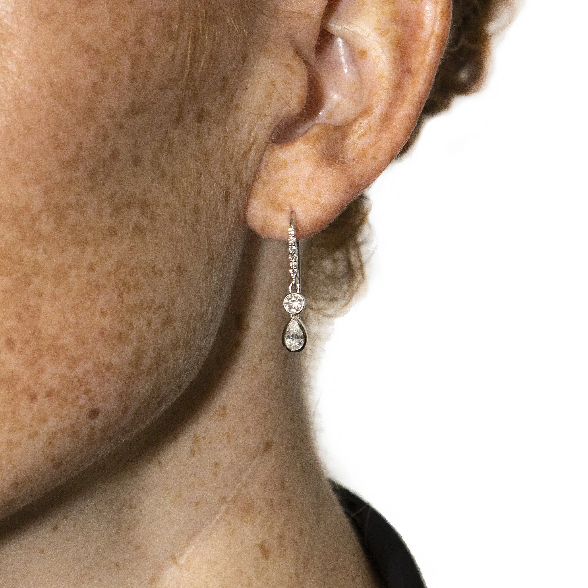 Platinum Diamond Bezel Set Drop Earrings