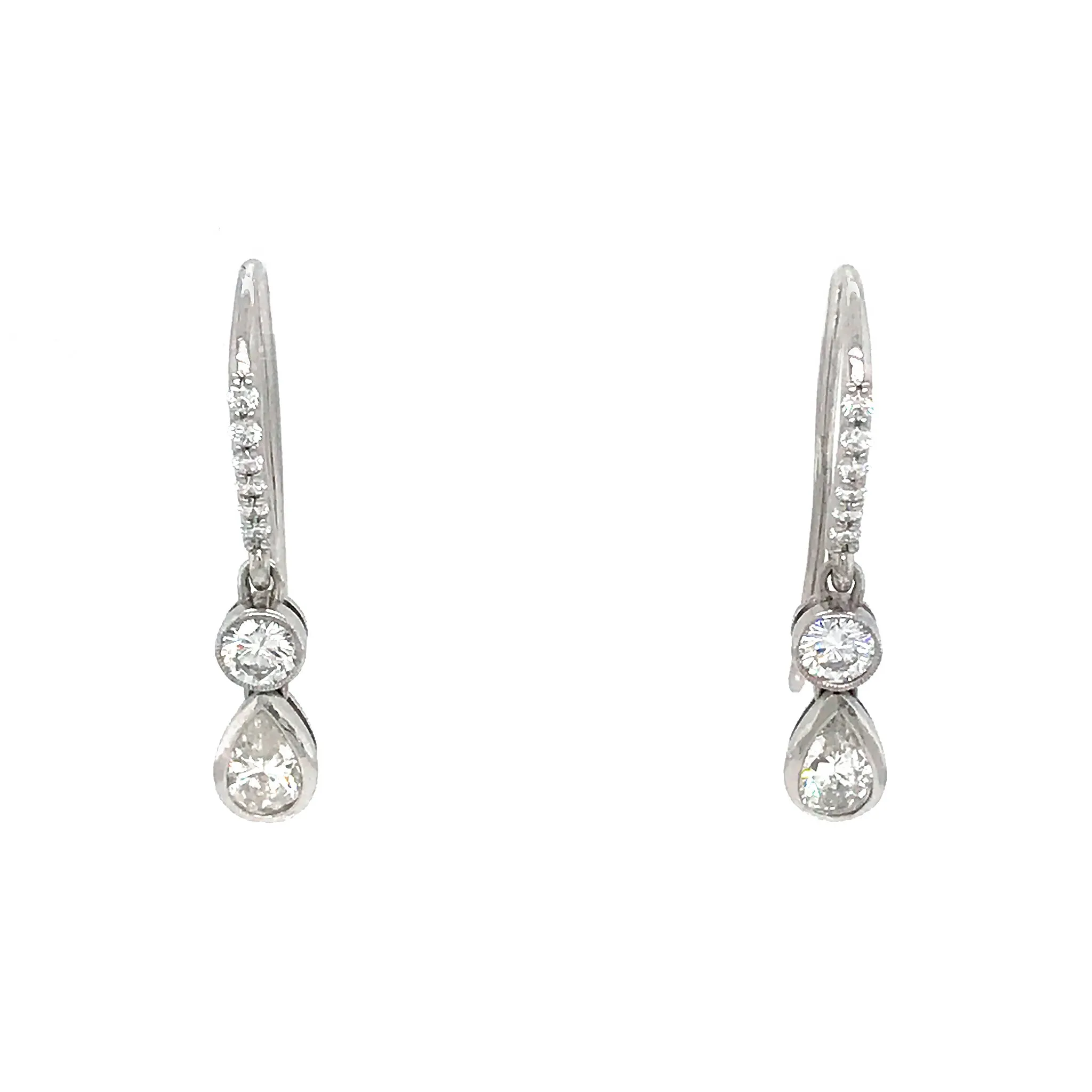 Platinum Diamond Bezel Set Drop Earrings