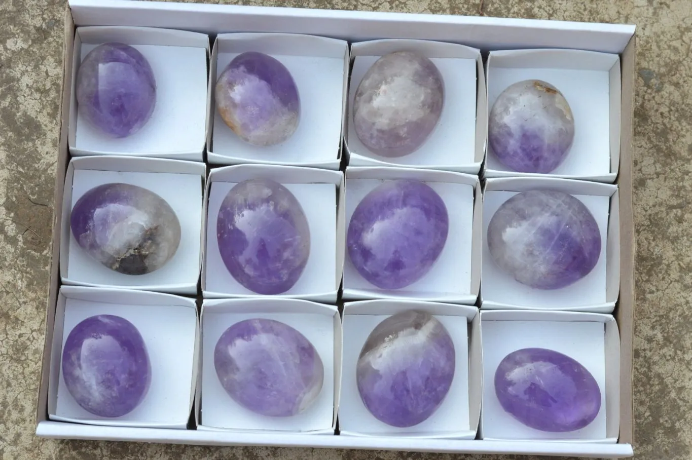 Polished Semi Gemmy Dream Amethyst Galet - Palm Stones x 12 From Madagascar