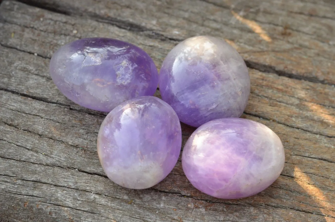 Polished Semi Gemmy Dream Amethyst Galet - Palm Stones x 12 From Madagascar