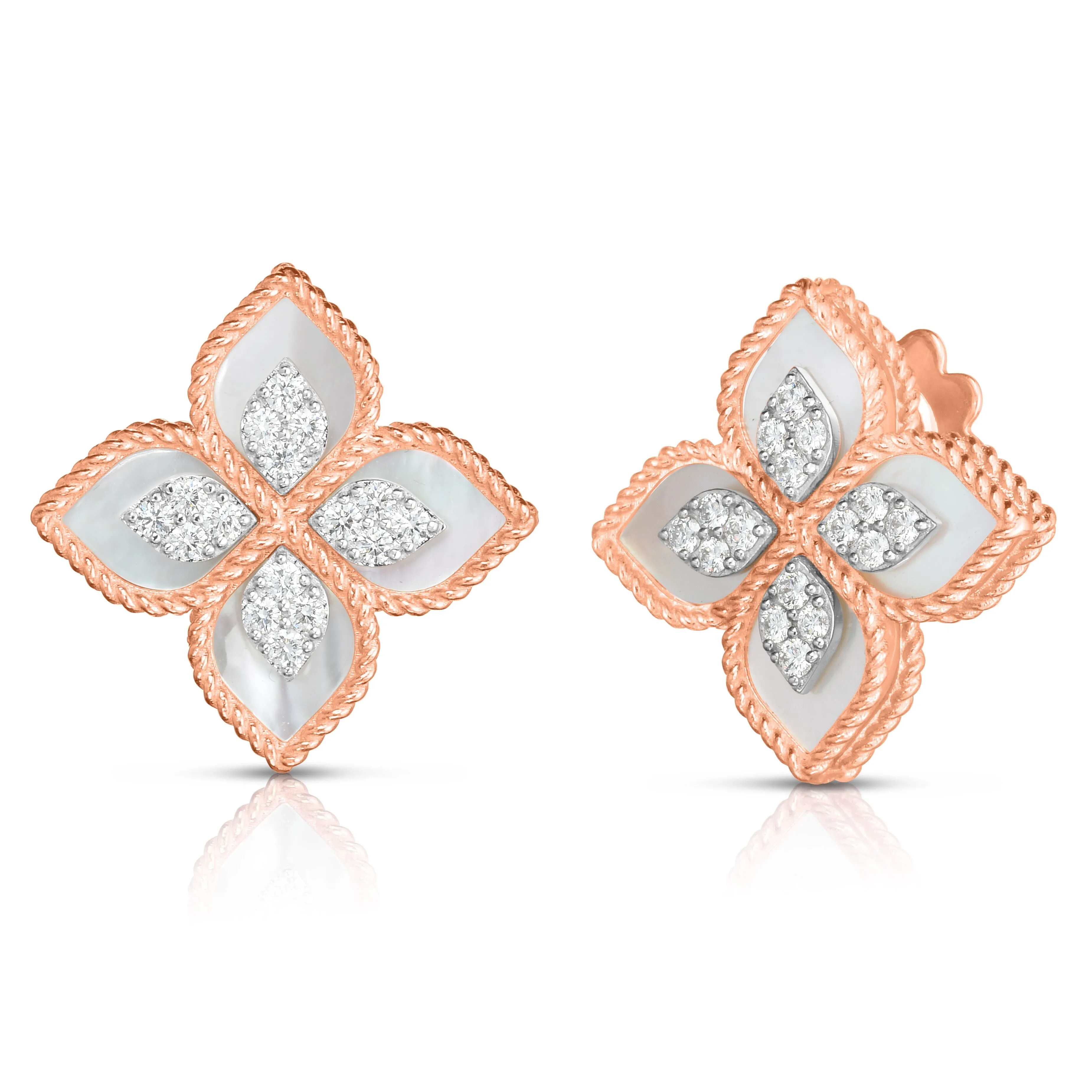 Princess Flower Mother of Pearl and Diamond Stud Earrings