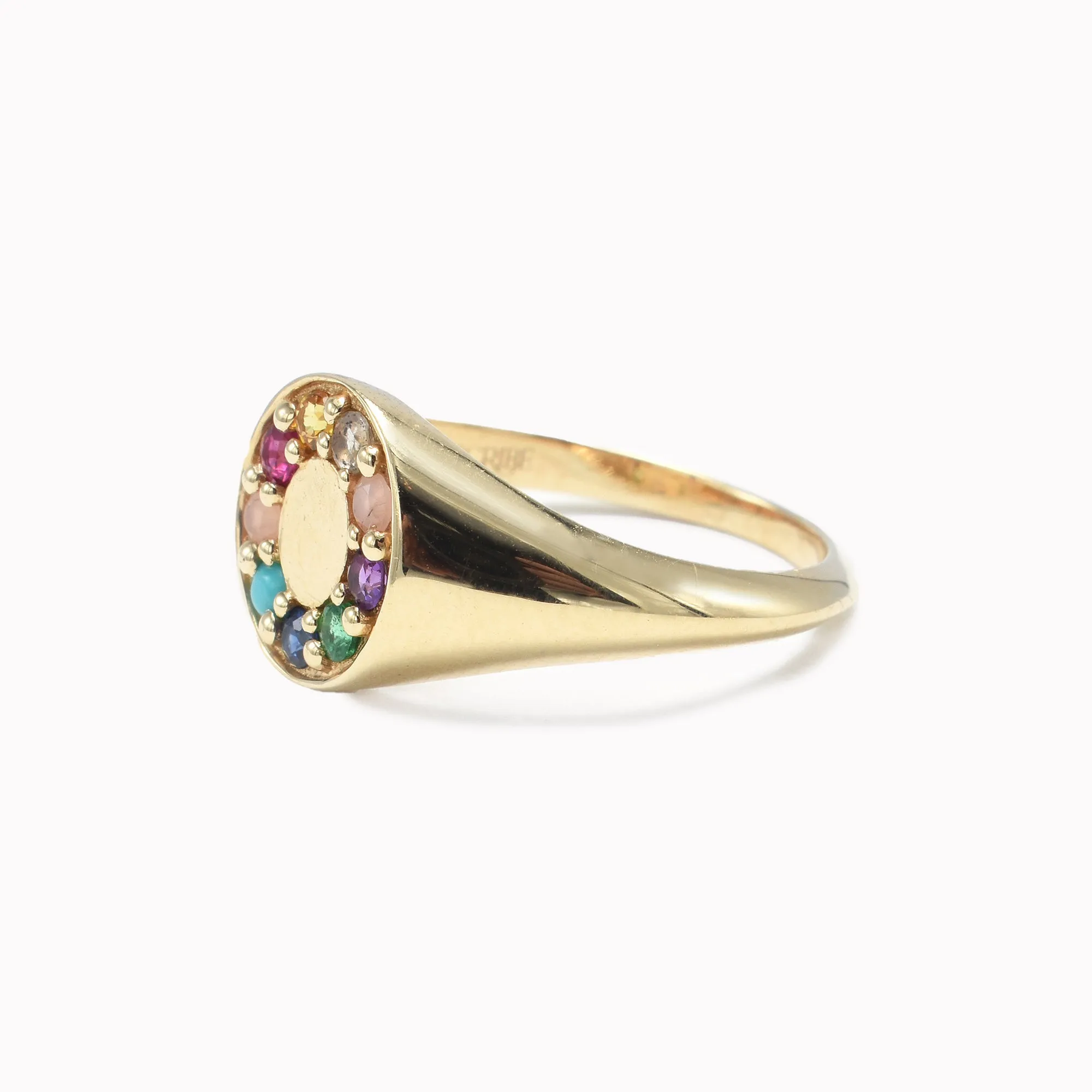 Rainbow Compass Signet Ring - "Love Story" Message - 9 Stones