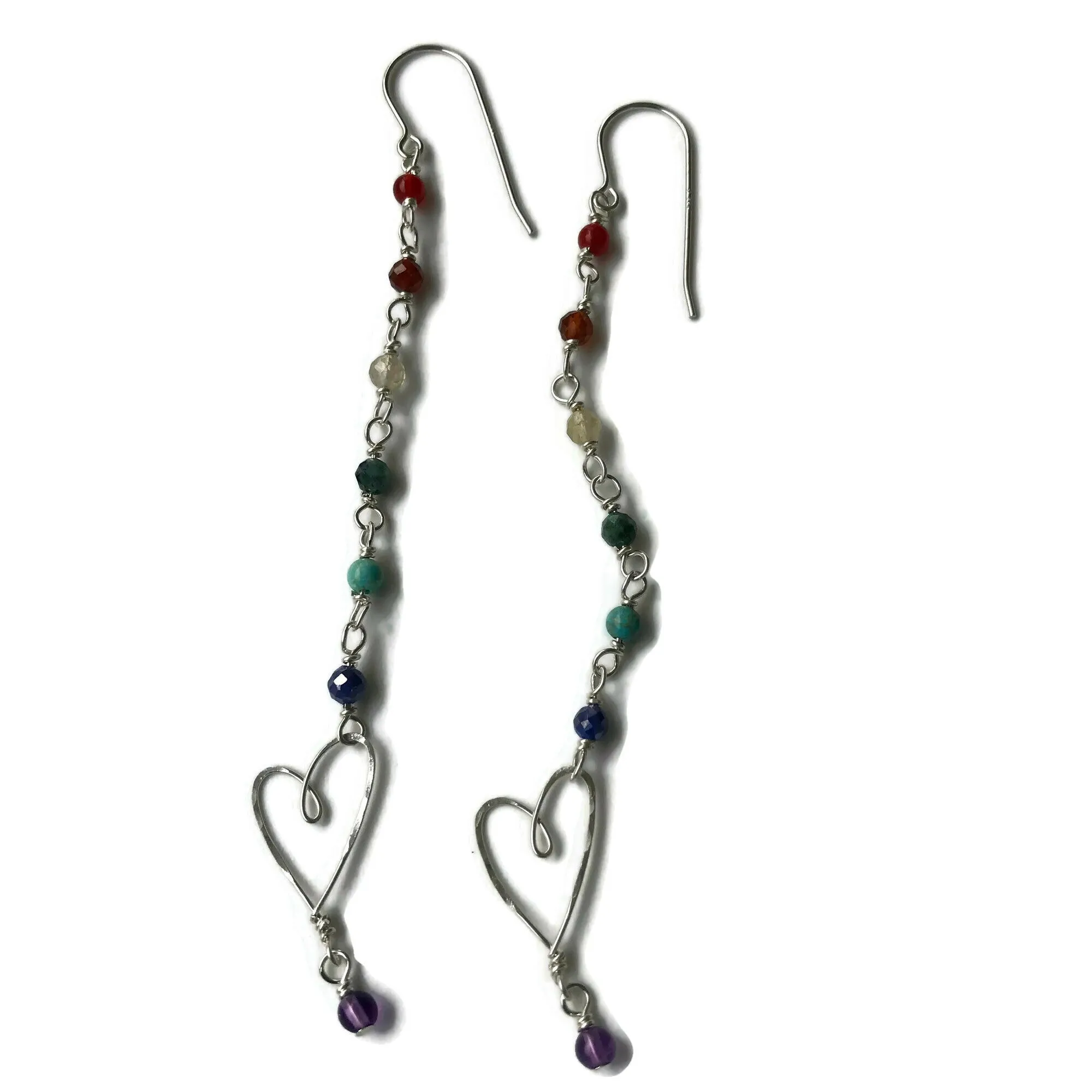 Rainbow Long Tiny Heart Earrings