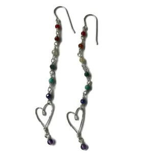 Rainbow Long Tiny Heart Earrings