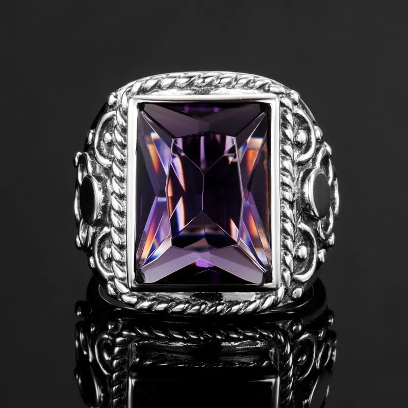 Real 925 Sterling Silver Heavy Signet Rings Men's Massive Amethyst 12*16mm Stone