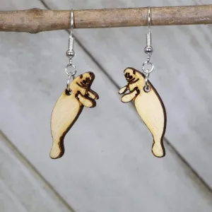 Realistic Manatee Wooden Dangle Earrings by Cate's Concepts, LLC