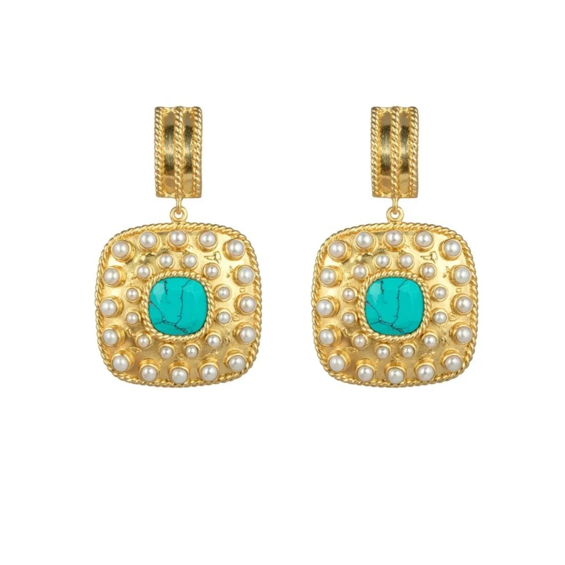 Renata Earrings Turquoise & Freshwater Pearls