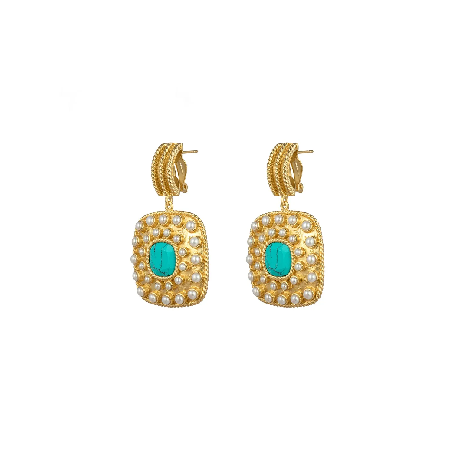 Renata Earrings Turquoise & Freshwater Pearls