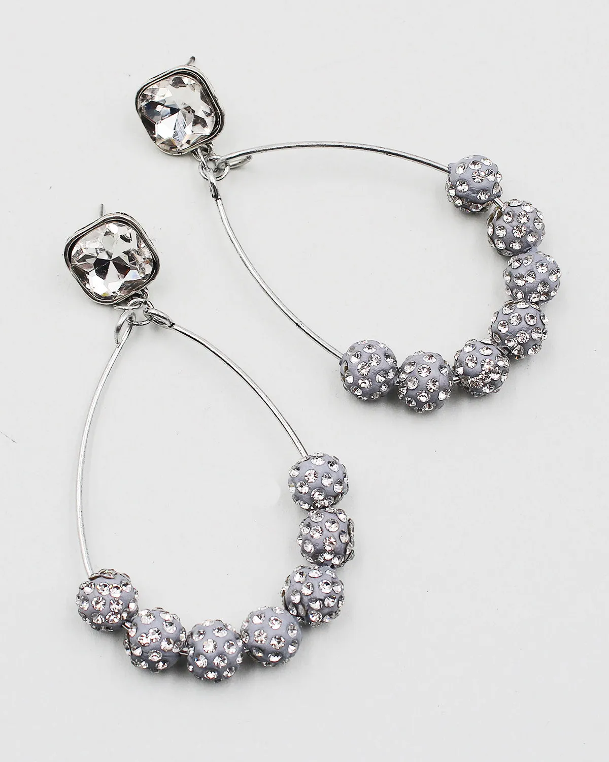 Rhinestone Ball Oval Dangle Earrings