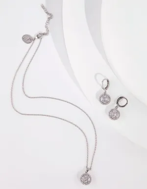 Rhodium Diamond Simulant Necklace Earrings Set